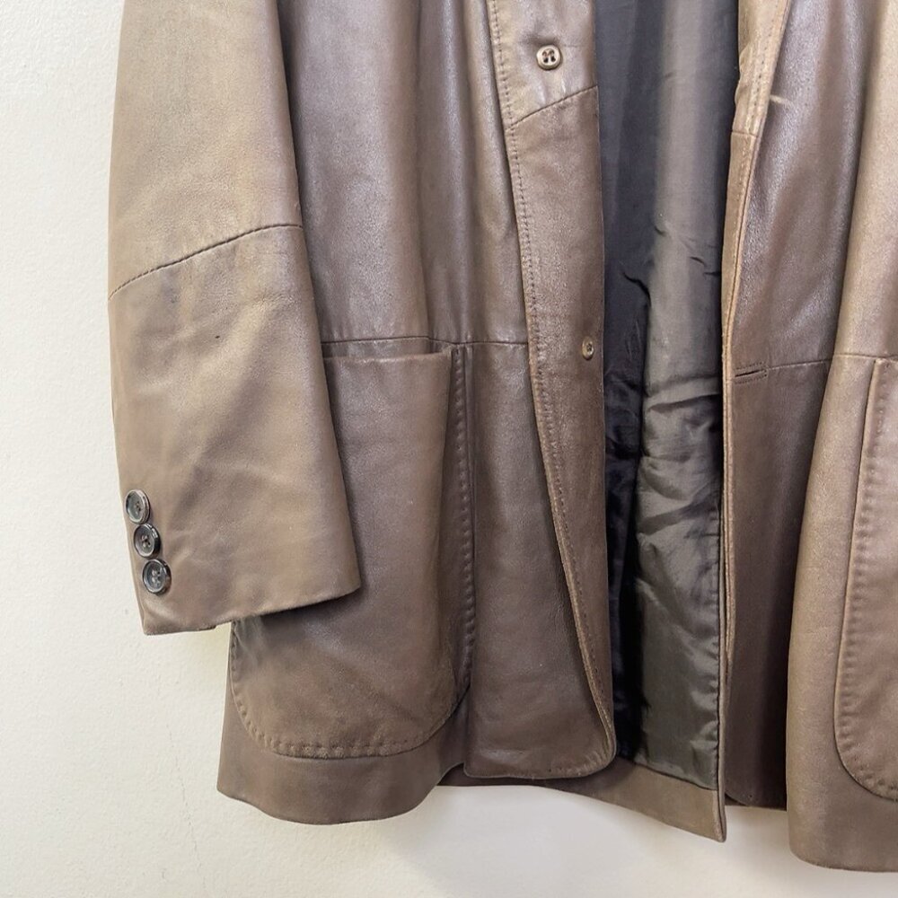 Hugo Boss Mens 50 Laslo Goatskin Patch Pockets Brown Blazer Leather Jacket - Picture 5 of 16